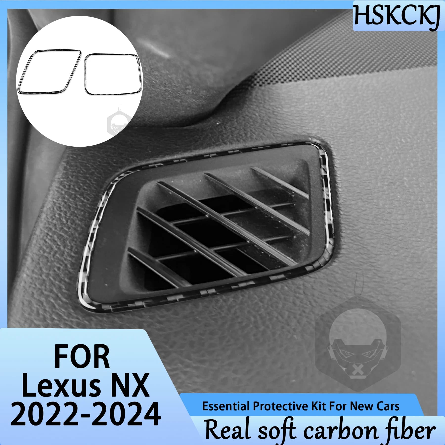 Per Lexus NX 2022-2024 Cornice Decorativa in Fibra di Carbonio per Pannello Bocchette Aria Condizionata Cruscotto Auto, Accessori Esterni Adesivi