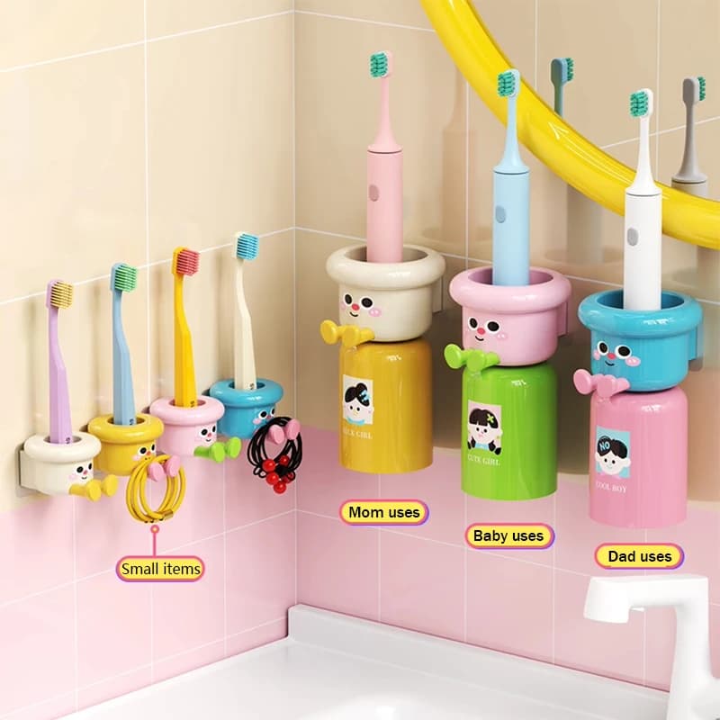 Porta spazzolini creativi per bambini da 1 pezzo, portaoggetti per uso domestico senza punzonatura con tazze per pettine per dentifricio, tazza per gargarismi 2 in 1