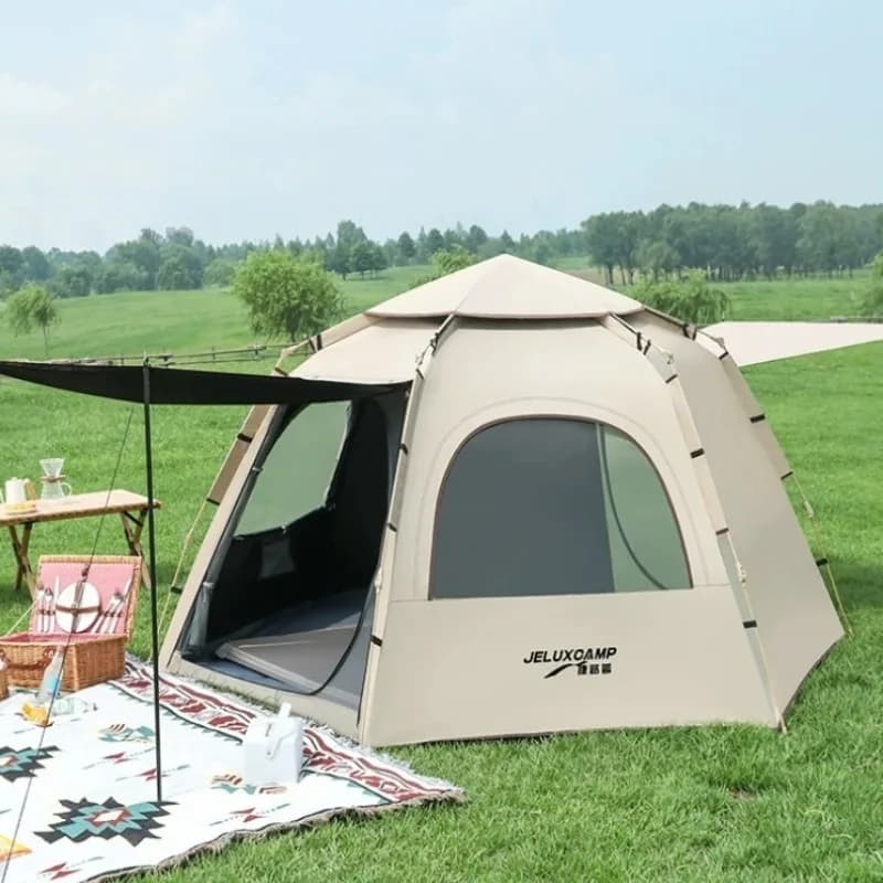 Tenda da Campeggio Esagonale Automatica, Portatile e Pieghevole, Impermeabile, Apertura Rapida, per Parco, Picnic e Pernottamento