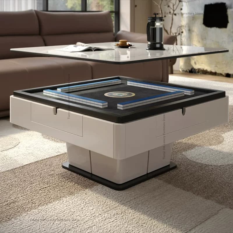 Tavolo da Mahjong Moderno con Piano in Ardesia, Stile Nordico di Alta Gamma, Tavolo Multifunzione per Soggiorno, Macchina per Mahjong e Tavolo da Pranzo, Arredamento per la Casa FYMT