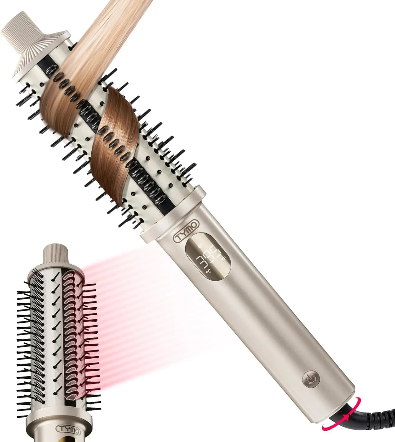 Round Brush Heated by 1.5 Inches to Mourize, Smooth and curl Hair with Negative Ions, LCD Display, 5 Temperature Settings