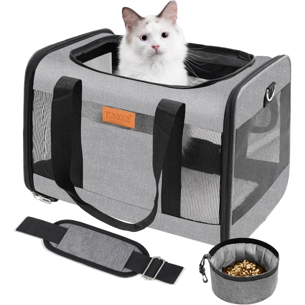 Trasportino per cani e gatti su lato morbido per animali domestici fino a 15 libbre, trasportino per cuccioli da viaggio pieghevole approvato dalla compagnia aerea con tessuto leggero D