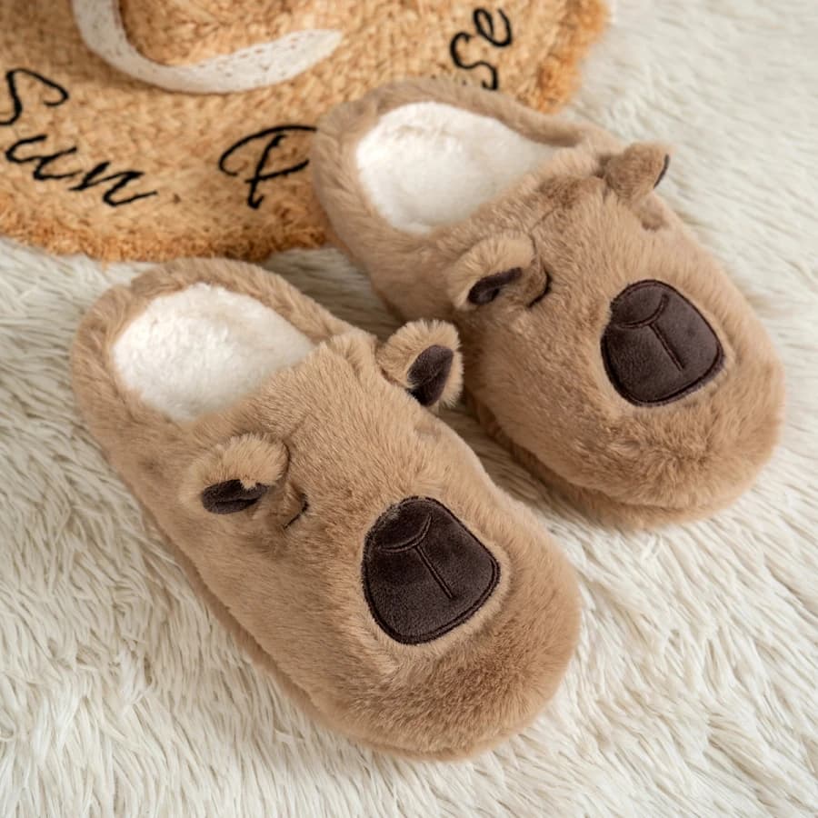 Women's Cartoon Slippers Cute Capybara Pattern Indoor Soft Sole Breathable Bedroom Non-slip Leisure Couple Home Shoes