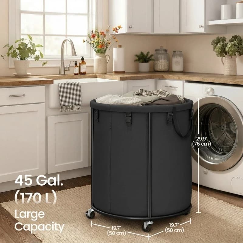 Laundry Basket With Wheels, Rolling Laundry Hamper With Steel Frame, Removable Liner Bag, 45 Gallon (170 L) Laundry Storage Organization