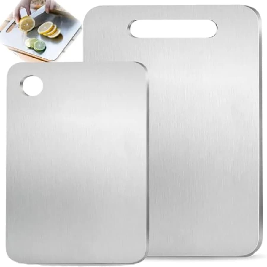 Set of 2 Taglieri in Titanium, 100% Pure Titanium for Food, Dishwasher Washables, Ideal for Cooking and Barbecue at the Open