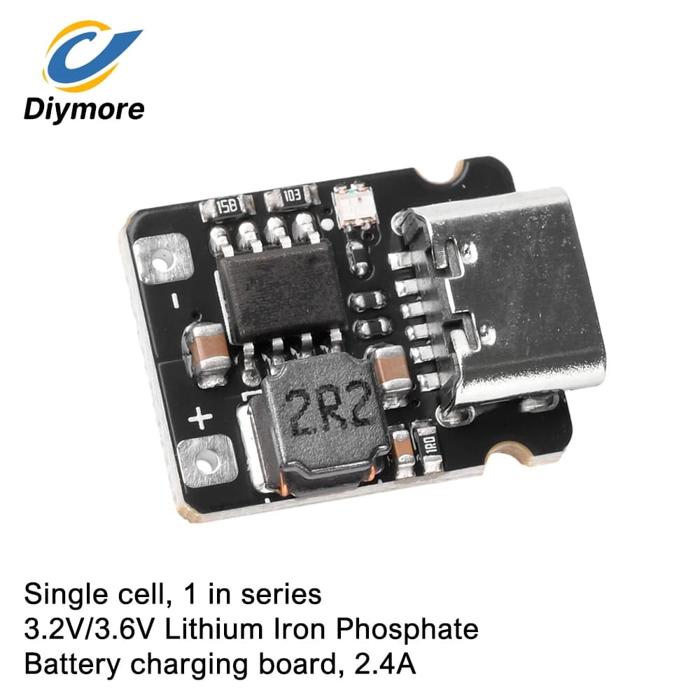 Modulo di ricarica per batteria al litio ferro fosfato (LiFePO4) a cella singola 1S, caricabatterie rapido 2.4A con indicatore LED per 3.2V 3.6V