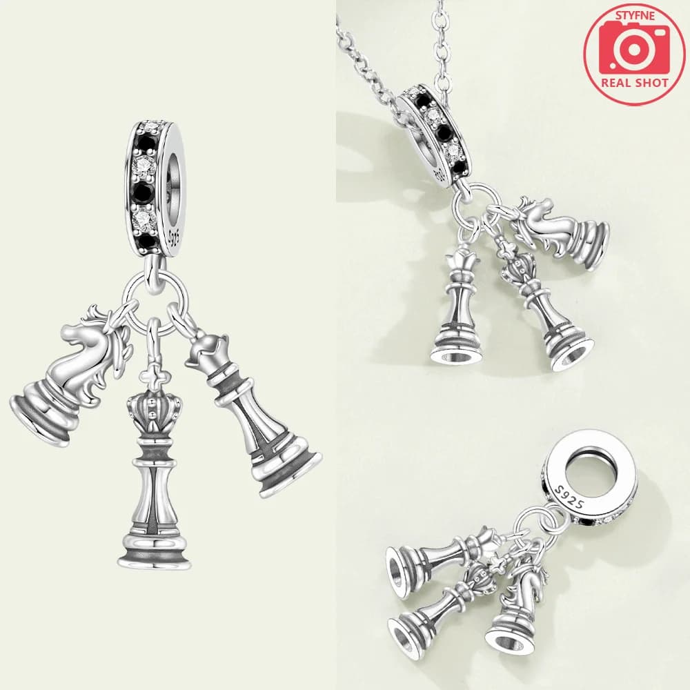 925 Sterling Silver Chess Pieces Charms Beads Fit Original Bracelets Bag Keychain Earring Pendant Diy Women Jewelry Gift