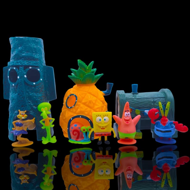 6 pcs SpongeBob Aquarium Decoration Cartoon Aquarium Decorations For Dolls Ananas Home Fish Shrimp Shrimps Hide Aquarium Decoration