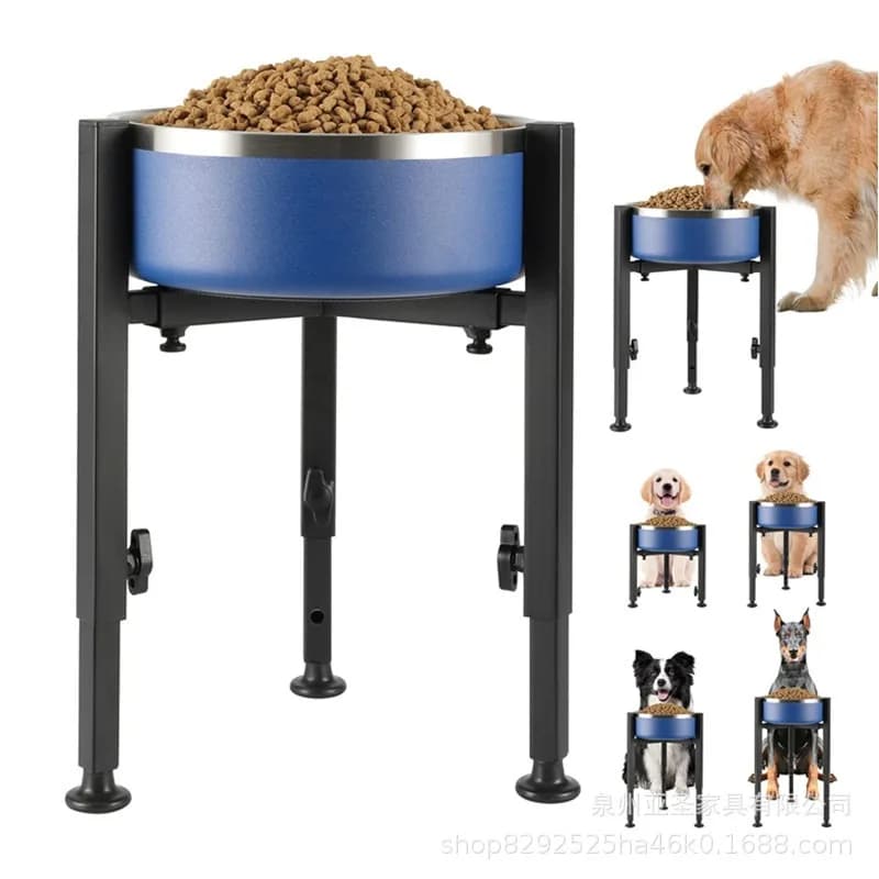 Wrought iron adjustable dog bowl rack indoor and outdoor adjustable width height bracket metal pet food storage bracket