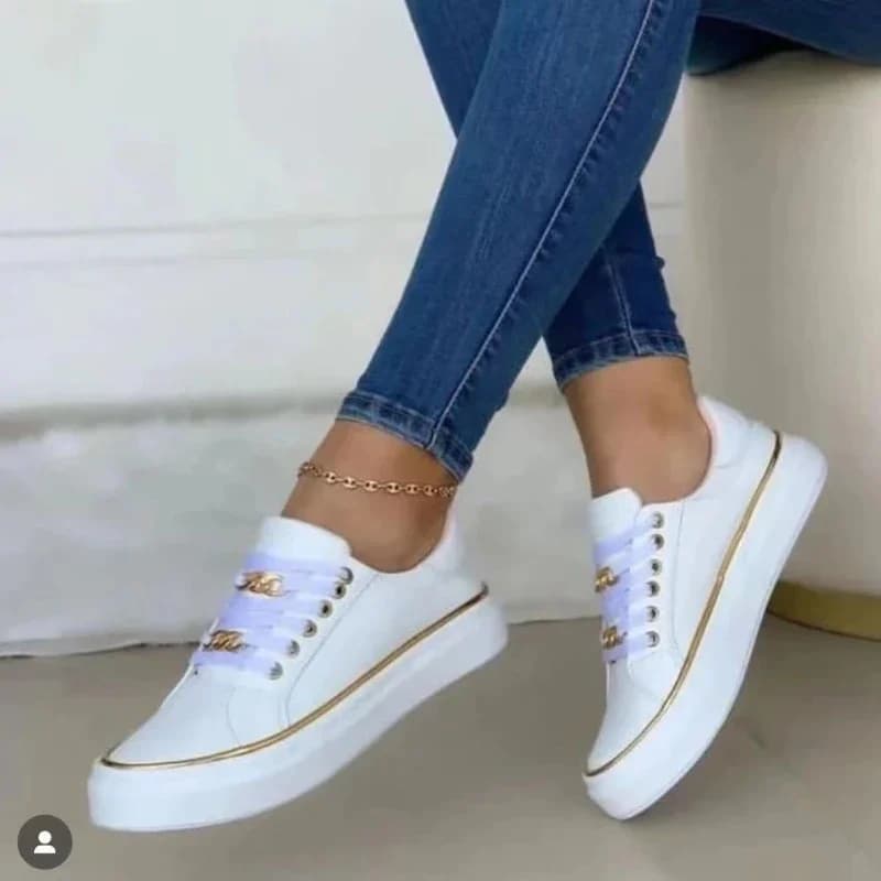 Scarpe da ginnastica da donna punta tonda stringate piatte scarpe casual in pelle alla moda comode scarpe vulcanizzate da donna leggere Tenis De Mujer