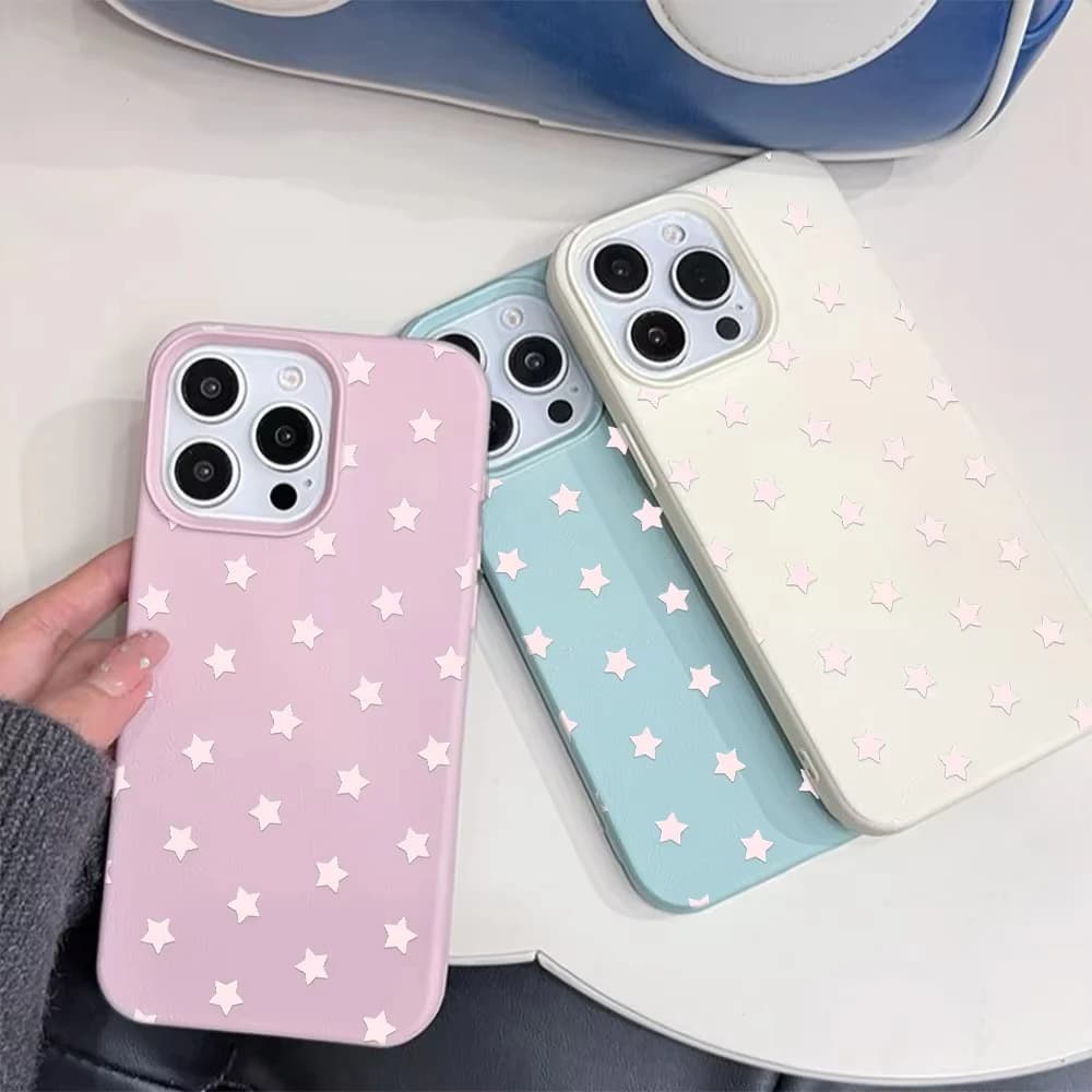 Pretty Cute Pink White Star Shockproof Phone Case For iPhone 17 Air 16 e 15 14 13 12 11 Pro Max Plus Protective hard shell Cover