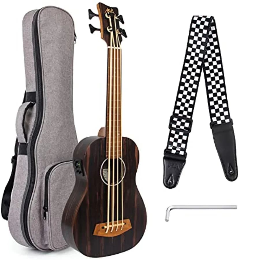 Ukulele Basso Elettrico Baritono Fretless Ukelele Bass Uke 30 pollici in Ebano Africano Professionale E-A-D-G con Borsa da Trasporto e Tracolla