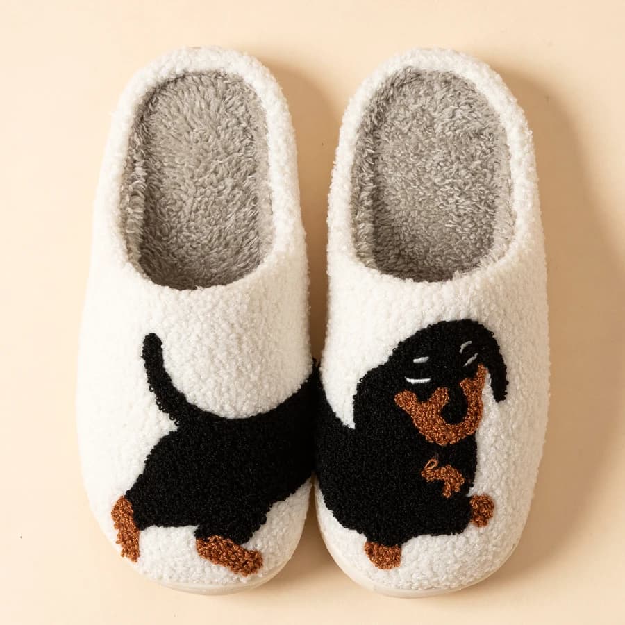 Cartoon cute and interesting dog bass slippers woman interior warm comfort light bedroom concise winter shoes cotton