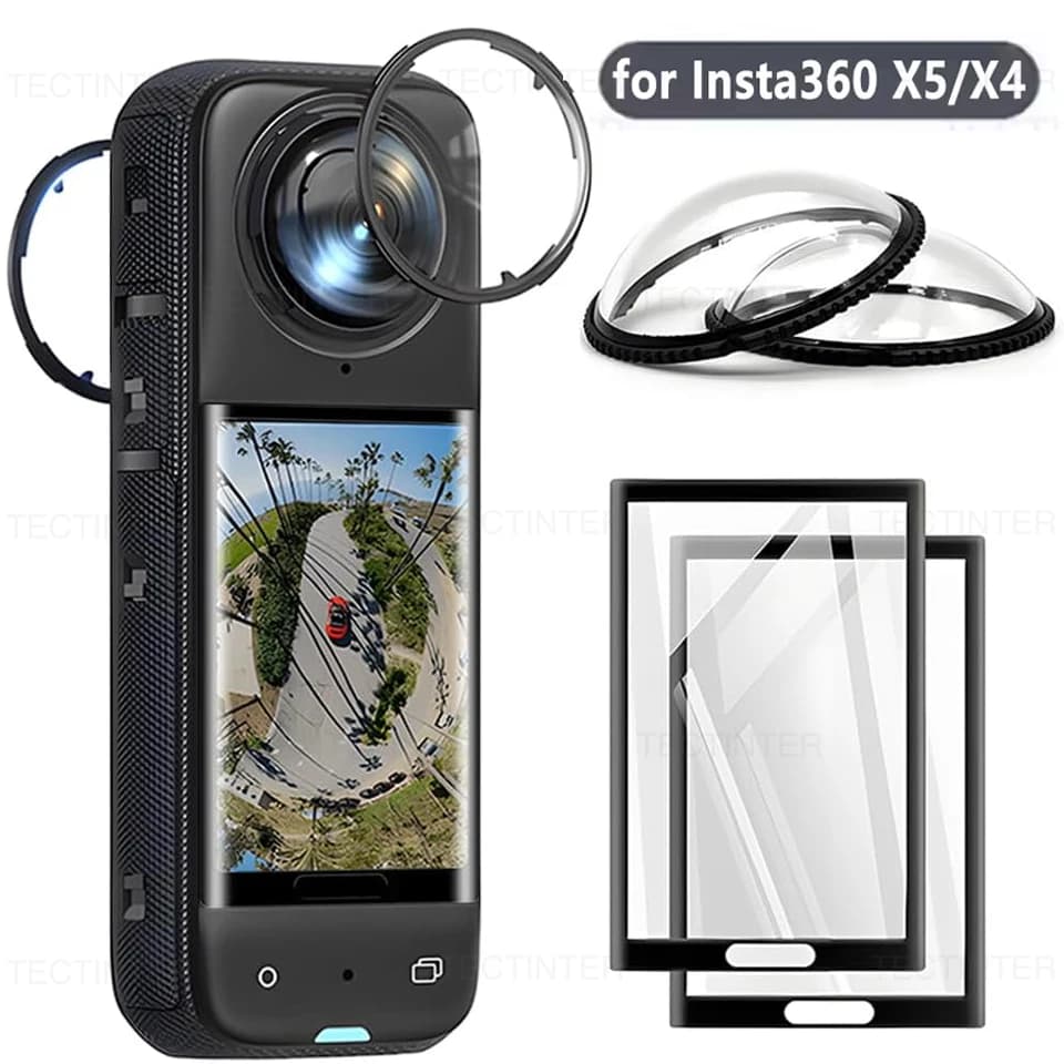 Proteggi schermo per Insta360 X4 X5 Pellicola in vetro temperato Protezione copriobiettivo Kit protettivo 360 ° Accessori per videocamere antigraffio