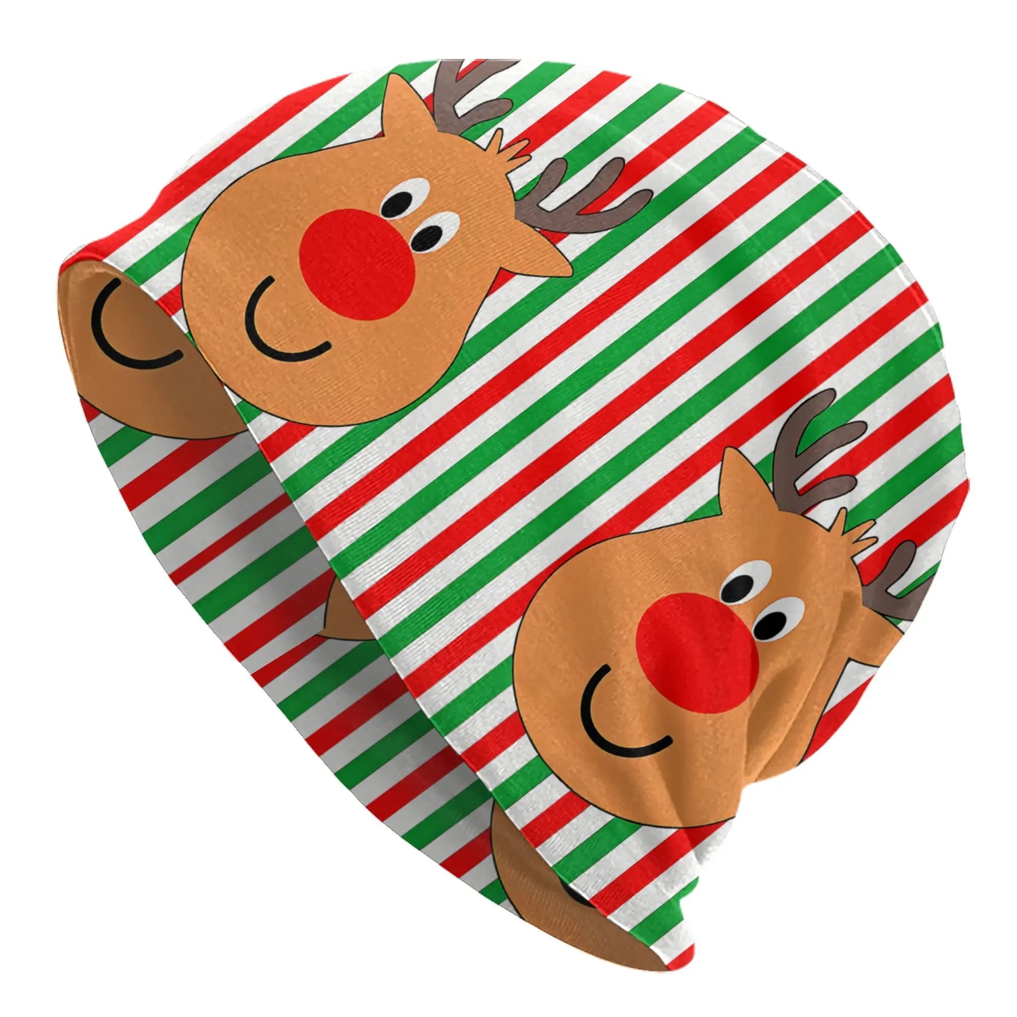Funky Reindeer Striped Beanie Hat for Men - Cozy Knit, Novelty Fashion Accessory