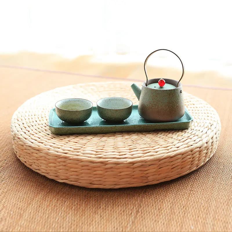 Zen Straw Meditation Cushion Round Thickened Kneeling Pad Tatami Rattan Tea Ceremony Floor Cushion for Home Worship & Prayer