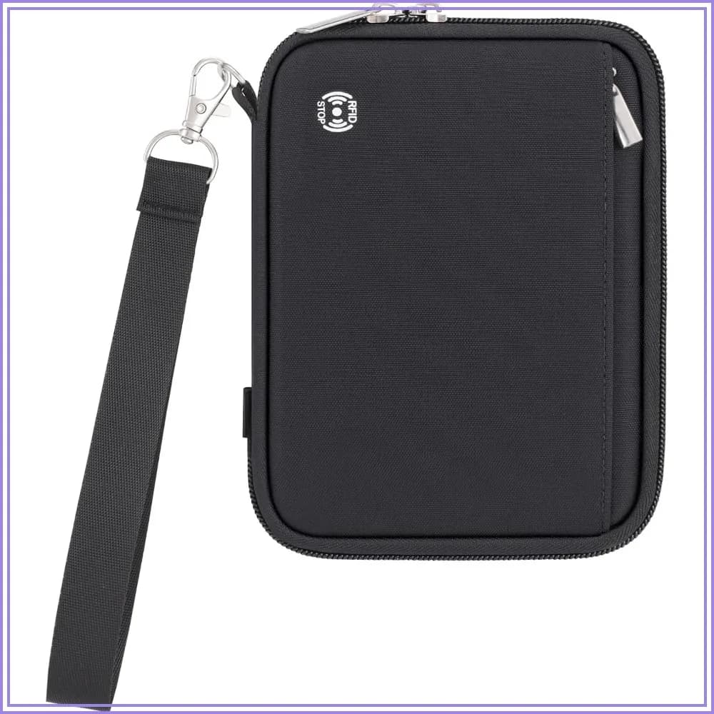 Porta Passaporti con Protezione RFID per Famiglie da 4, Portafoglio da Viaggio per Uomo e Donna, Organizer Leggero con Cerniera per Documenti, Nero