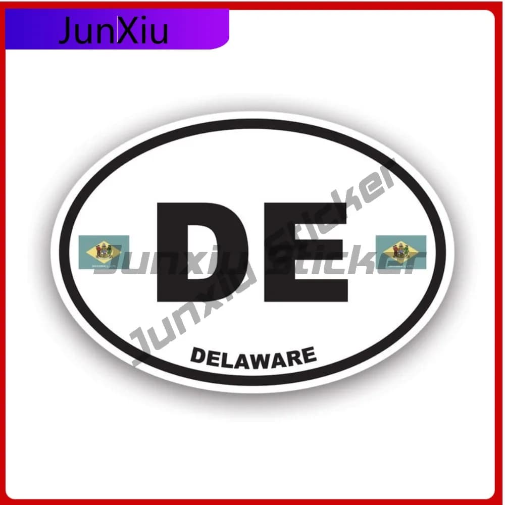 Bandiera di Delaware ovale, resistente allo sbiadimento, impermeabile, sportiva, per casco, laptop, moto, rimovibile, senza residui, adesivo per paraurti, classico