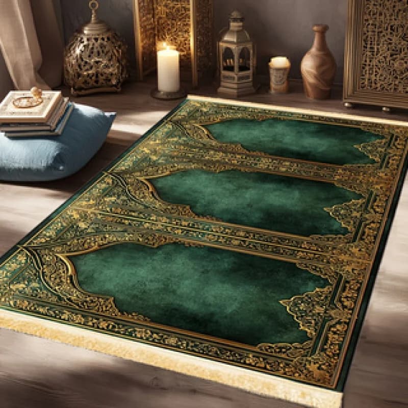 VIKAMA Islamic Luxury Prayer Mat, Foldable and Portable, with Nappe, for Internal/External Use