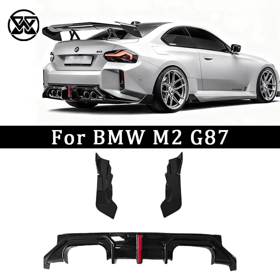 Carbon fiber rear lip with light for BMW G87 M2 2023 + rear bumper diffuser lip spoiler with car body kit LED