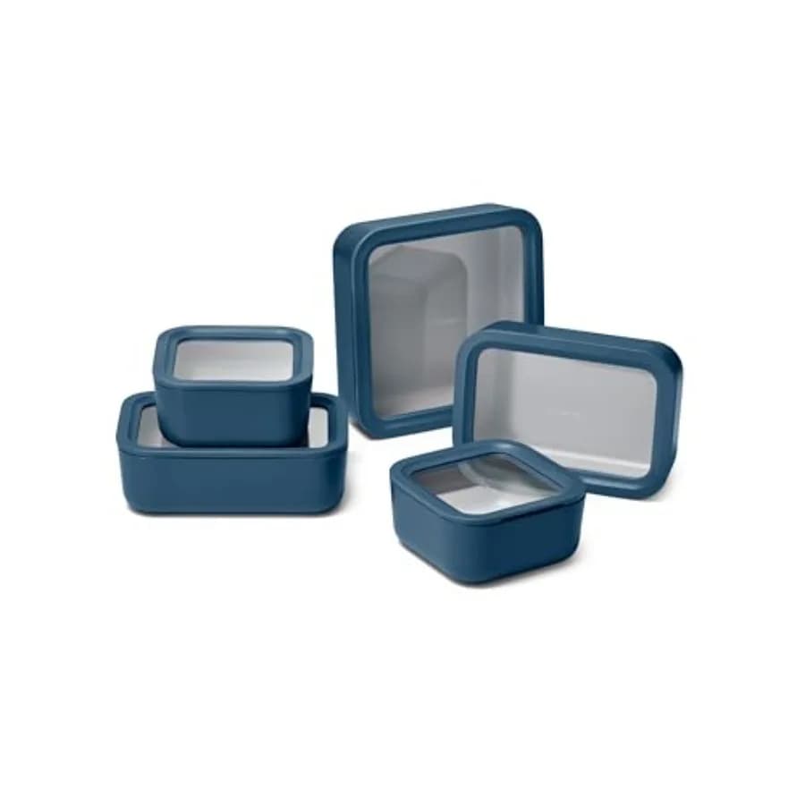 Set di 13 contenitori in vetro per alimenti per uso in cucina - materiale in vetro temperato - colore blu navy - ermetici e non tossici con coperchio in vetro
