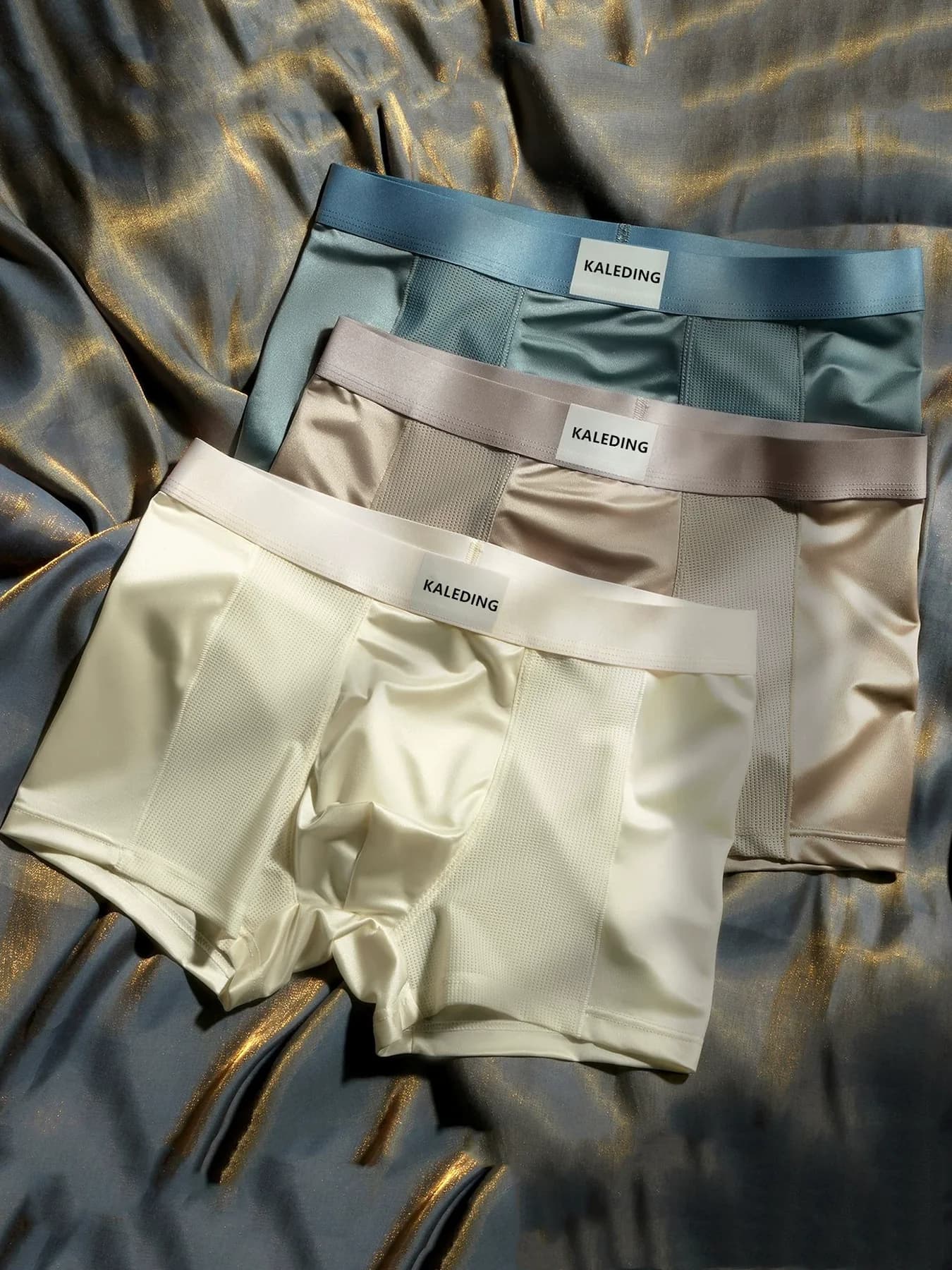 Boxer da uomo a mezza rete in seta ghiacciata da 3 pezzi - Intimo setoso e traspirante, set di biancheria intima multicolore dal comfort