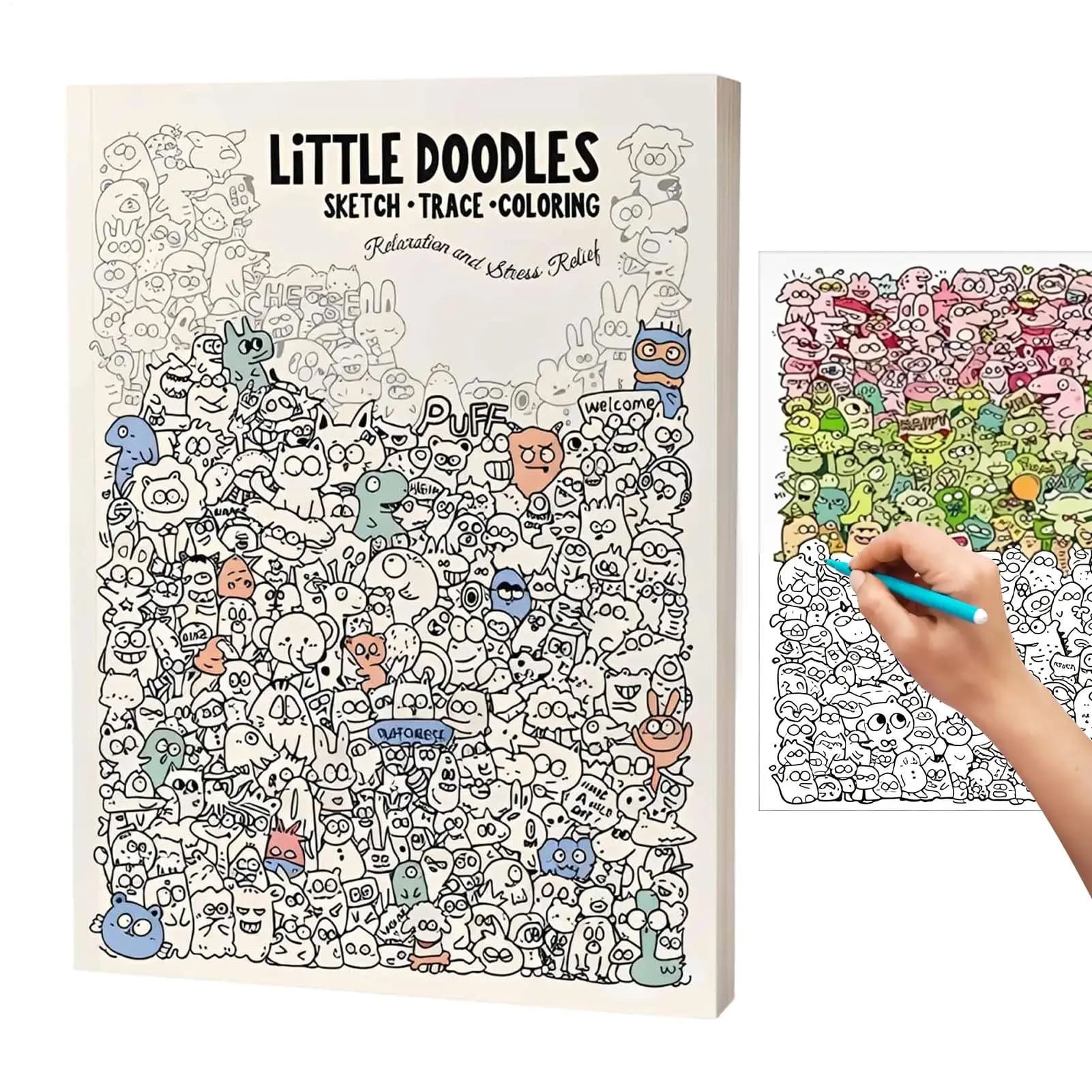 Little Doodles Coloring Tracing Book 30 Pages Relaxing Sketchs Trace Color Activity Book For Stress Relief Line Drawing Color