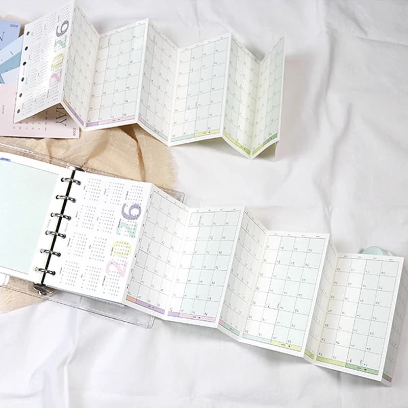 Agenda con Fogli Staccabili Fromthenon, Calendario 2026 A6 A7 A8, Pianificatore Annuale Pieghevole, Accessori per Diario con Fogli Sostituibili