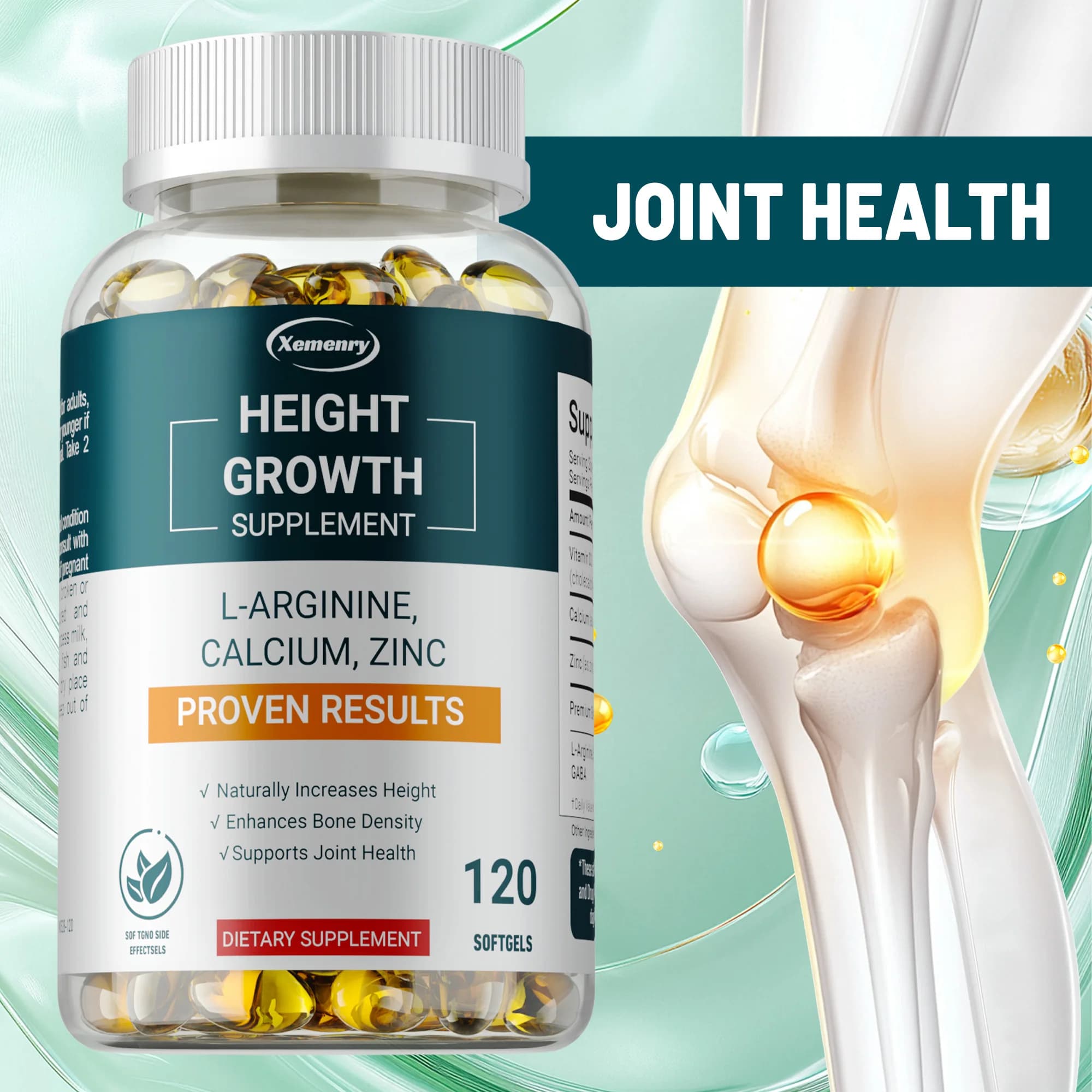 Height Growth Supplements - Calcium Vitamin D3 Zinc Supplement L-Arginine - Promotes bone growth, helps natural height growth