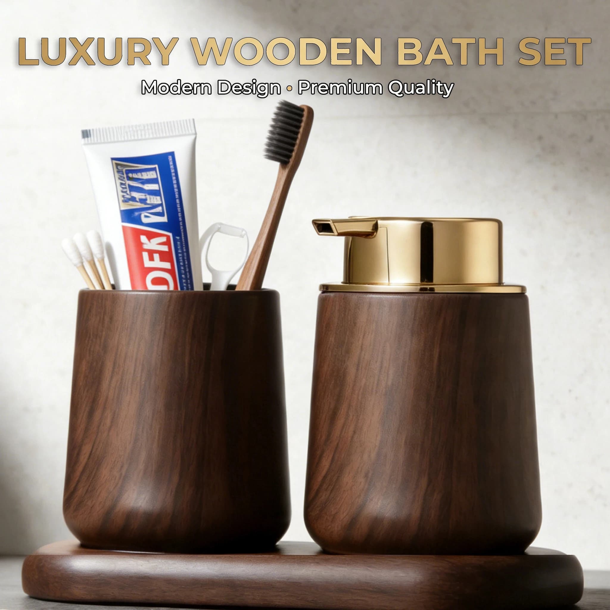 Set di accessori per il bagno, dispenser di sapone liquido ricaricabile e portaspazzolino, decorazioni moderne in stile rustico per bagno e cucina V