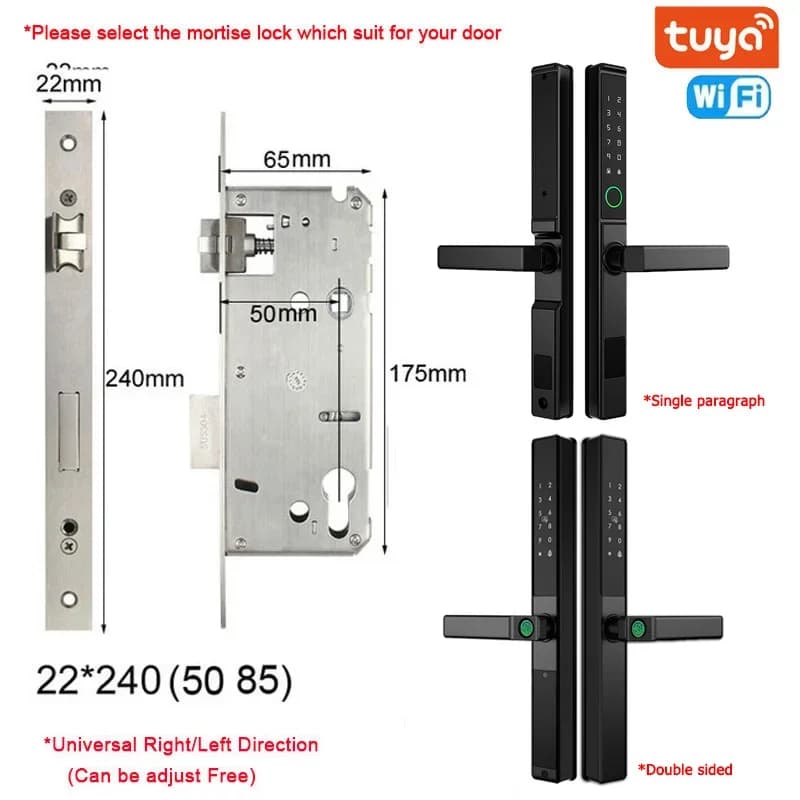 Double-Side Smart Door Lock Waterproof Fingerprint Password Card Tuya App Bridge-Cut