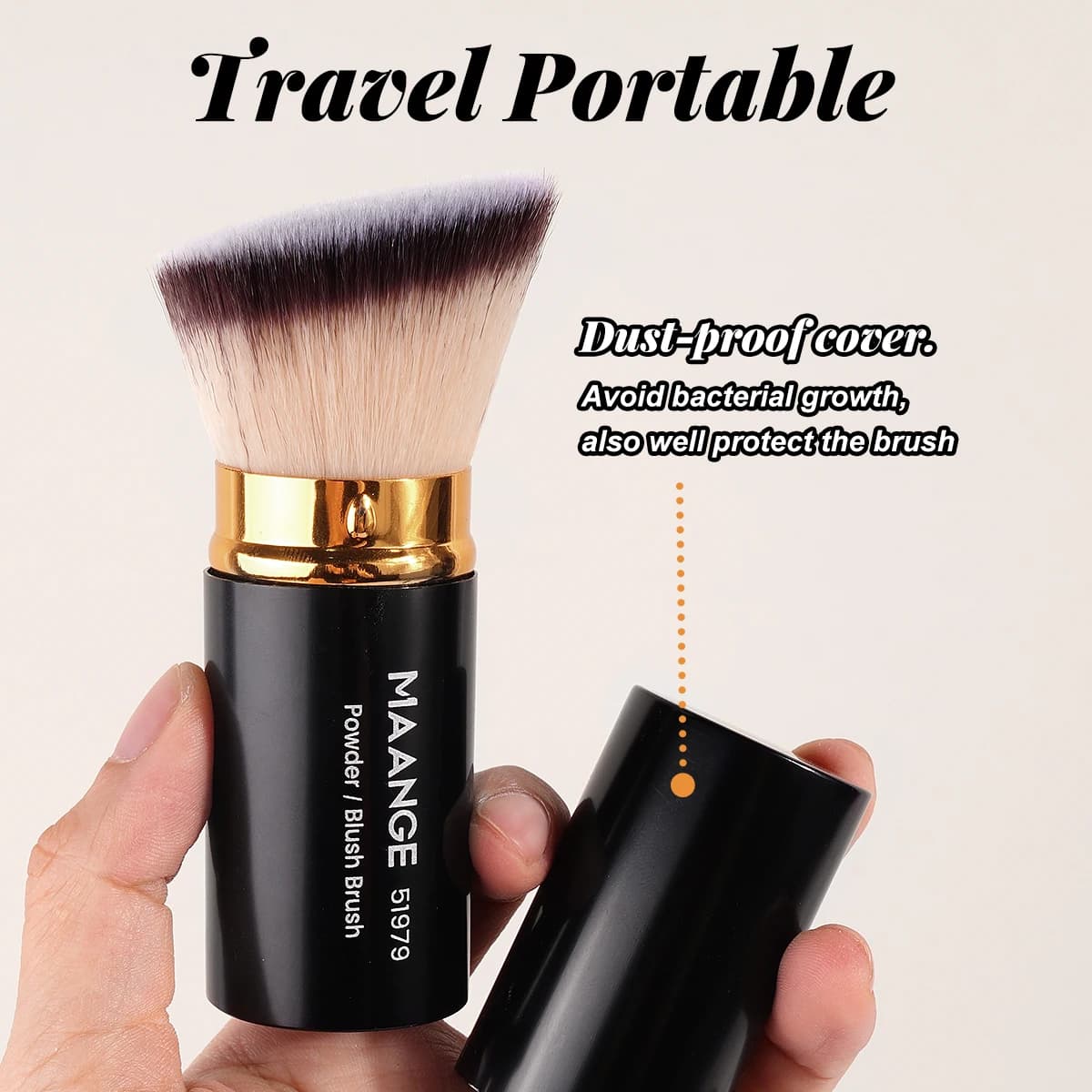 MAANGE Pennello per trucco retrattile ad angolo piatto Pennello Kabuki per liquidi, crema, polvere, fondotinta, contorno, fard da viaggio