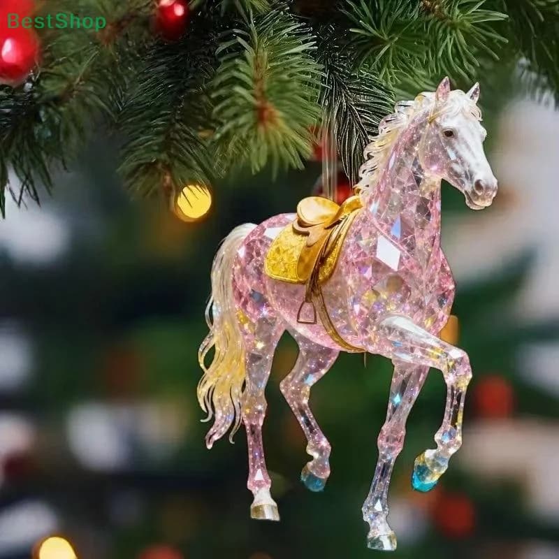 Ciondolo a forma di cavallo in acrilico 2D, ciondolo per zaino, ciondolo per specchietto retrovisore per auto, albero di Natale, ornamento appeso, decorazione per feste di Capodanno