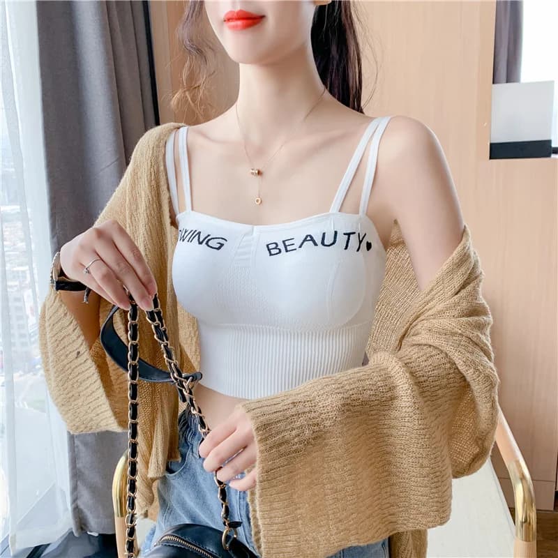 Fall 2023 New V-Neck Sports Tank Top Women's Inner Wear Outerwear with Chest Pad Short Style Slim Fit Nylon Fabric Pure Color