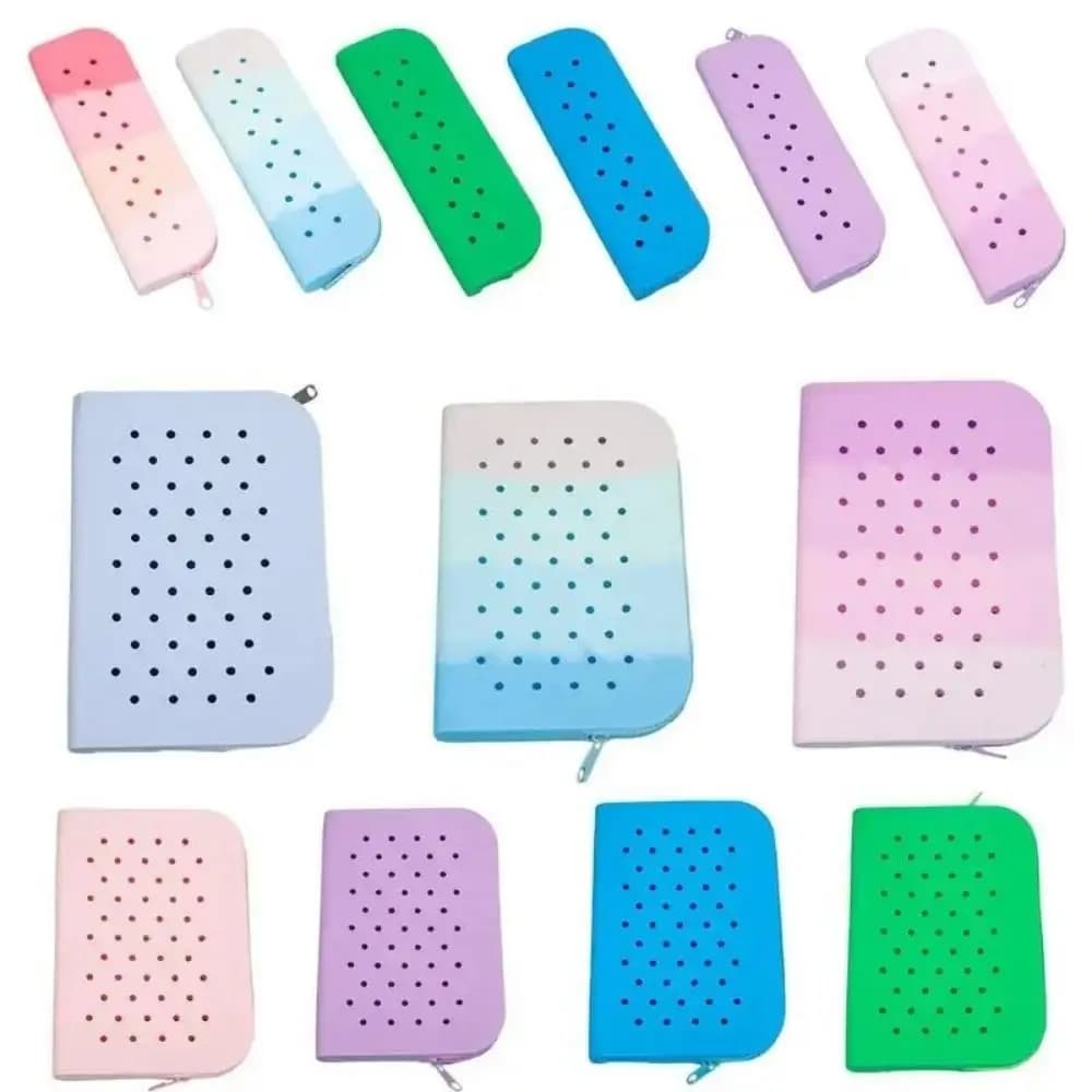 Astuccio in Silicone Colorato con Fori, Grande Capacità, Borsa Portaoggetti per Cancelleria, Organizer Morbido Portatile per Trucchi, per Studenti