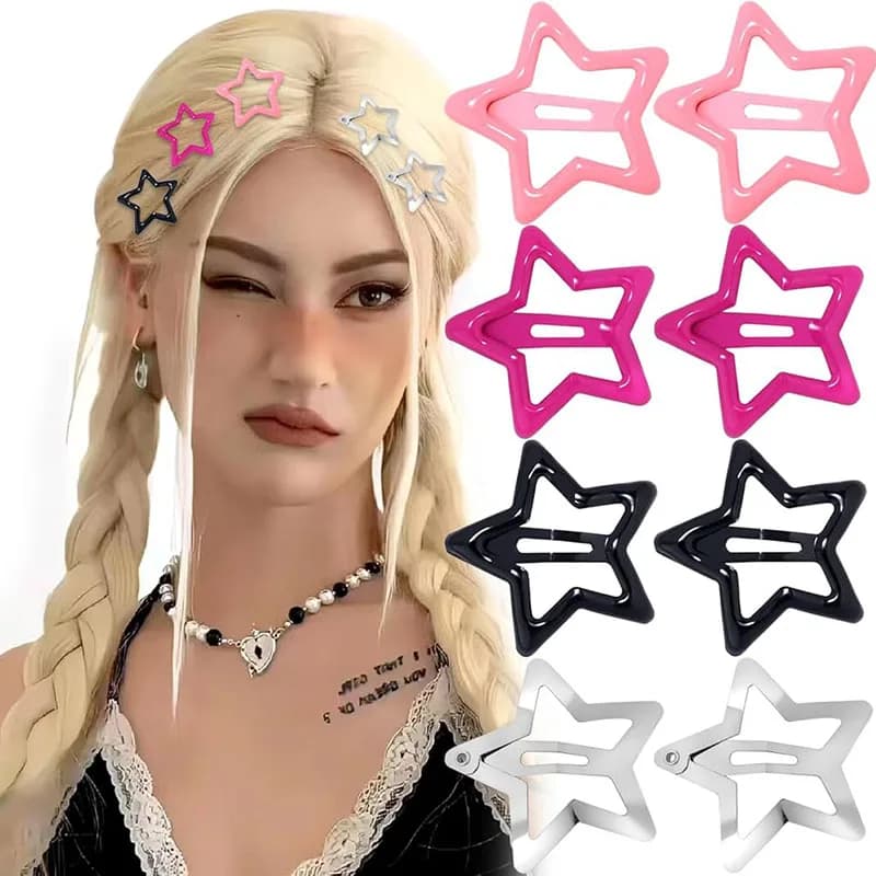 20 Y2K colored star hair clips, pretty metal star clips, snap springs, woman hair accessories, hair jewelry