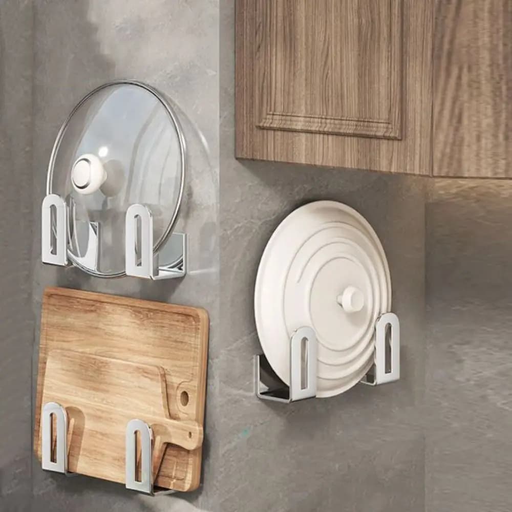 Set di 2 Pezzi Porta Taglieri e Coperchi in Acciaio Inox da Parete Nero/Grigio/Argento, Supporto per Taglieri Salvaspazio Regolabile