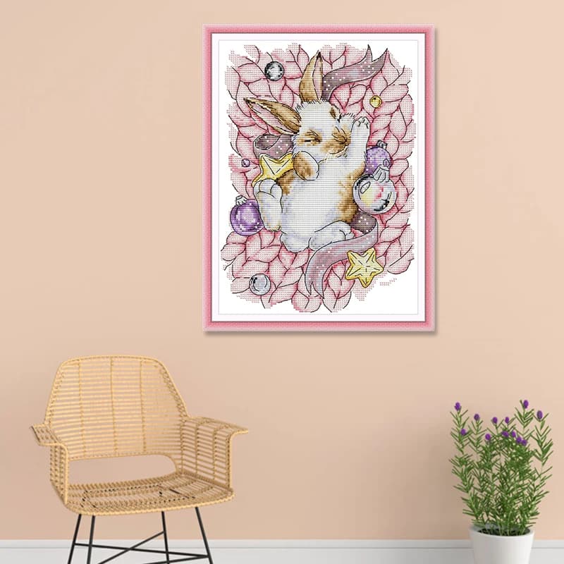 Joy Sunday Lazy Bunny Cross Stitch Kits White Printed Fabric Needlework Set DIY Handmade Sewing Embroidery Home Decor