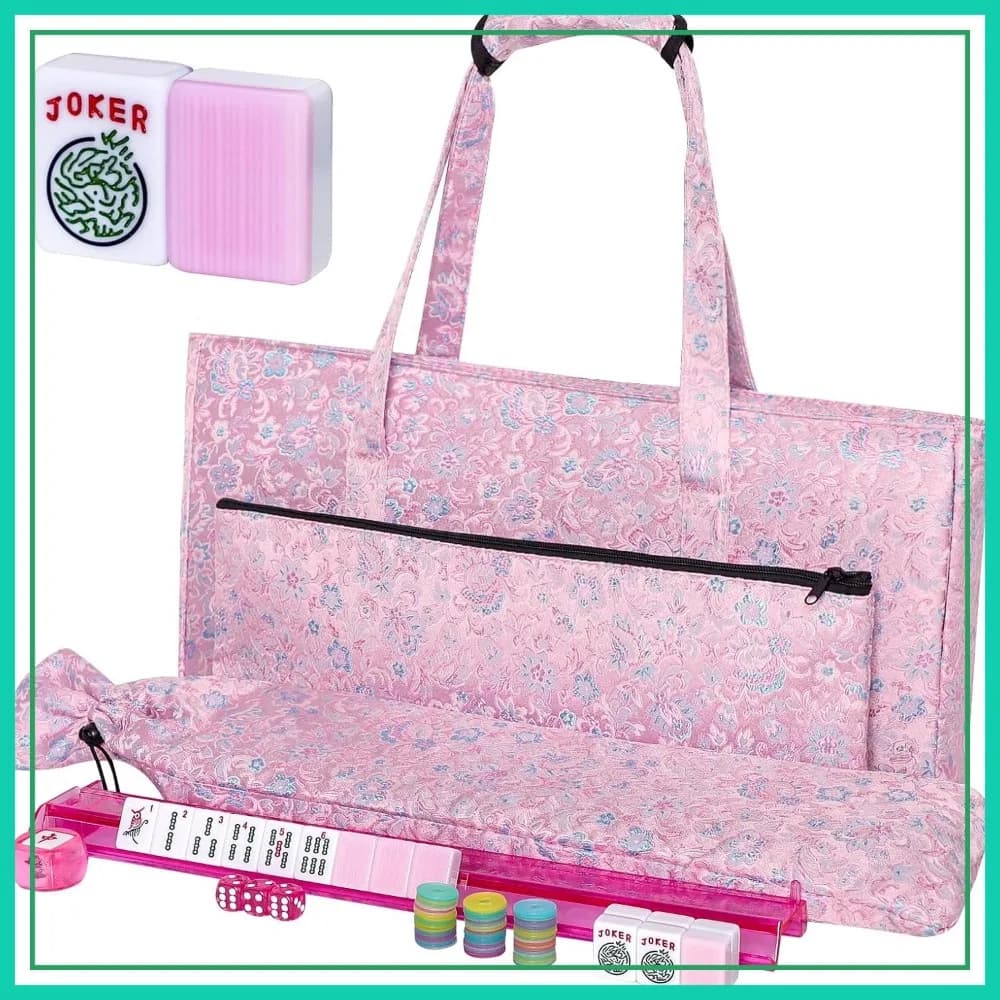 Set Mahjong Americano 166 Tessere Rosa con Borsa, Supporti, Spingitori e Accessori