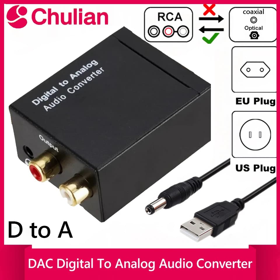 DAC Coaxial Optical Fiber Digital to Analog Audio Converter RCA SPDIF Digital in to Analog out for Amplifier Audio Decoder