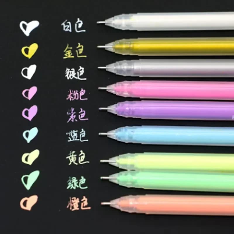 9 Pz/set 0.6mm Bianco Oro Argento Inchiostro Colore Album di Foto Penna Gel Cancelleria Ufficio Carino Scrapbooking Penna di Grande Capacità per I Bambini
