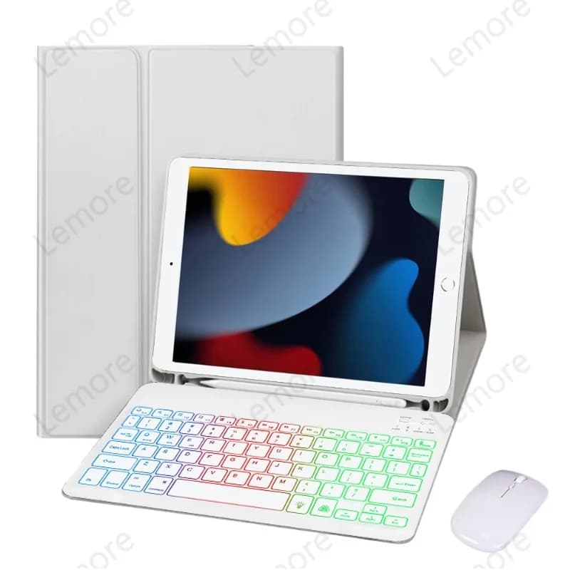 Custodia per tablet con tastiera retroilluminata Rainbow per iPad 6a e 5a generazione da 9,7 pollici, con slot per matita e funzione stand