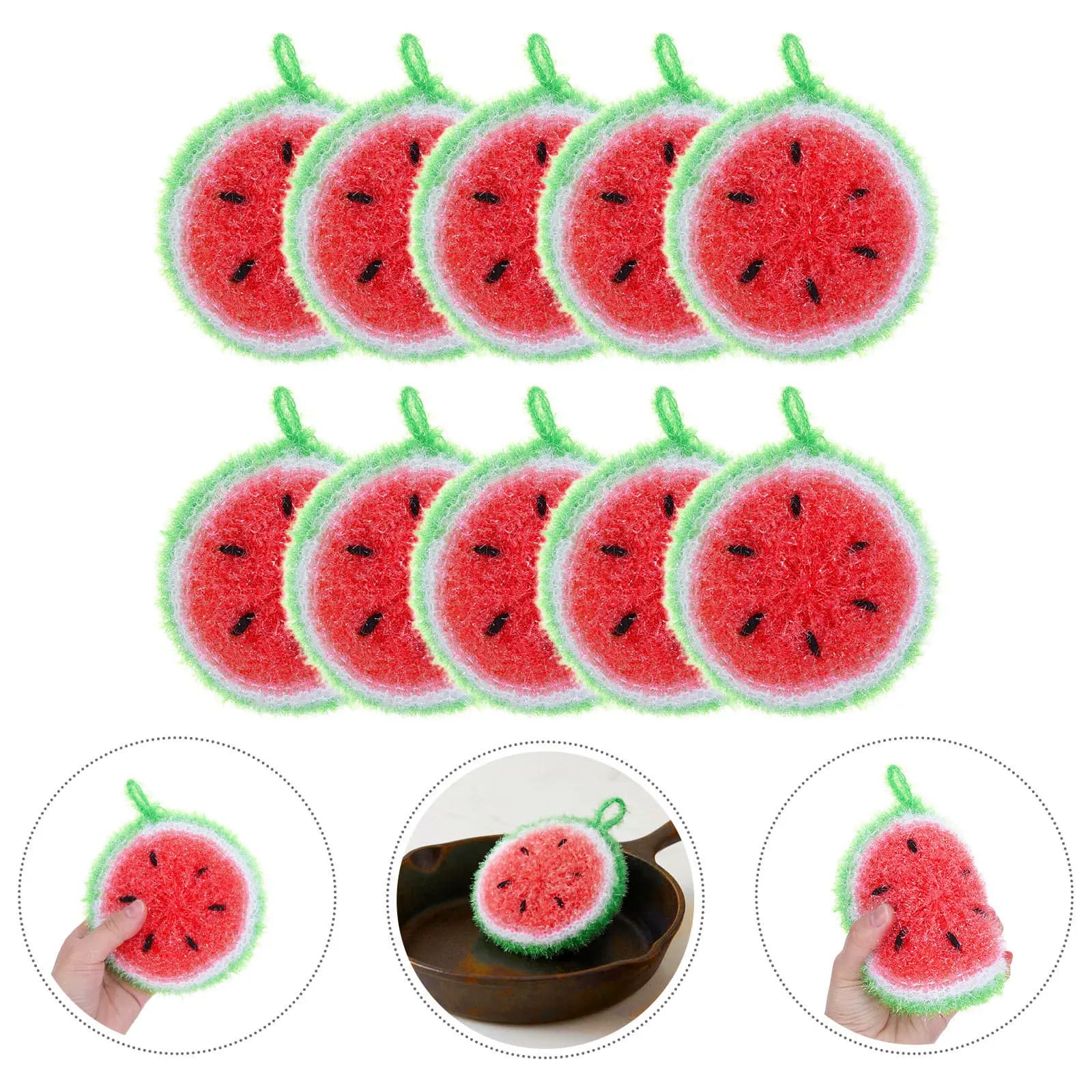 10Pcs Round Watermelon Dish Cleaning Brushes Non Scratch Scrubbers Kitchen Sponges Reusable Household Dishwashers Effective