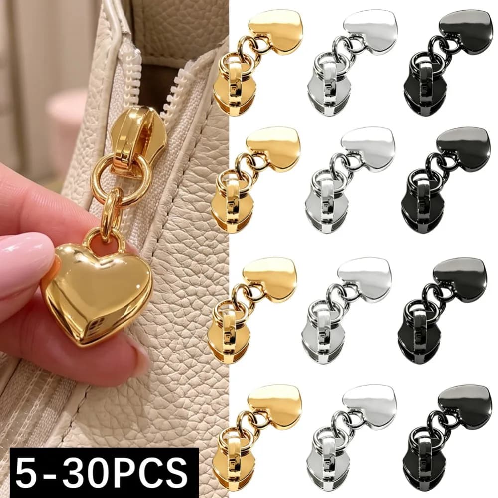 5/10/30Pcs Metal Zipper Sliders for 5# Nylon Zippers Garment Zips Head Puller Bag Repair Kits DIY Accessories Gold Silver Black