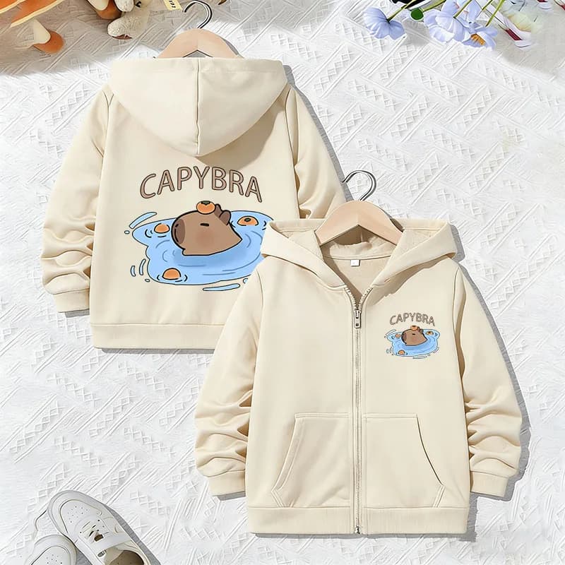 Felpa con cappuccio divertente con cerniera a tema Capibara, giacca Capybara per ragazzi e ragazze, con cerniera, primavera autunno, felpa trendy con animali dei cartoni animati