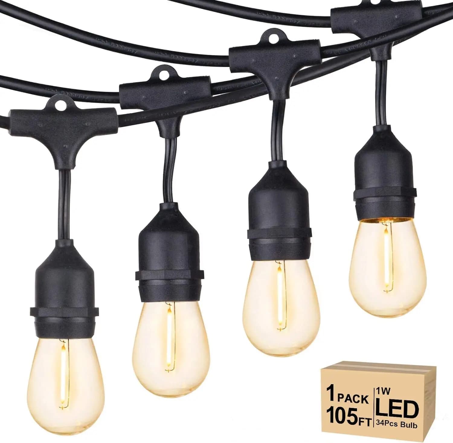 Luci a Corda da Esterno 105FT, Lampadine S14 Infrangibili Dimmerabili, Illuminazione per Patio Impermeabile Certificata ETL, Luce Bianca Calda