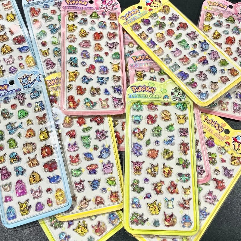 Pokémon Crystal Drop 3D Glitter Stickers - Cute Anime Epoxy Decals for Laptop Water Bottle Phone Case Journal Decor