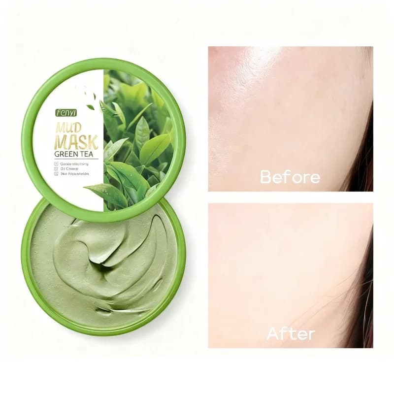 Maschera di fango al tè verde 100g Pulizia profonda Affina i pori Controllo del petrolio Idrata Illumina la cura della pelle del viso per tutti i tipi di pelle