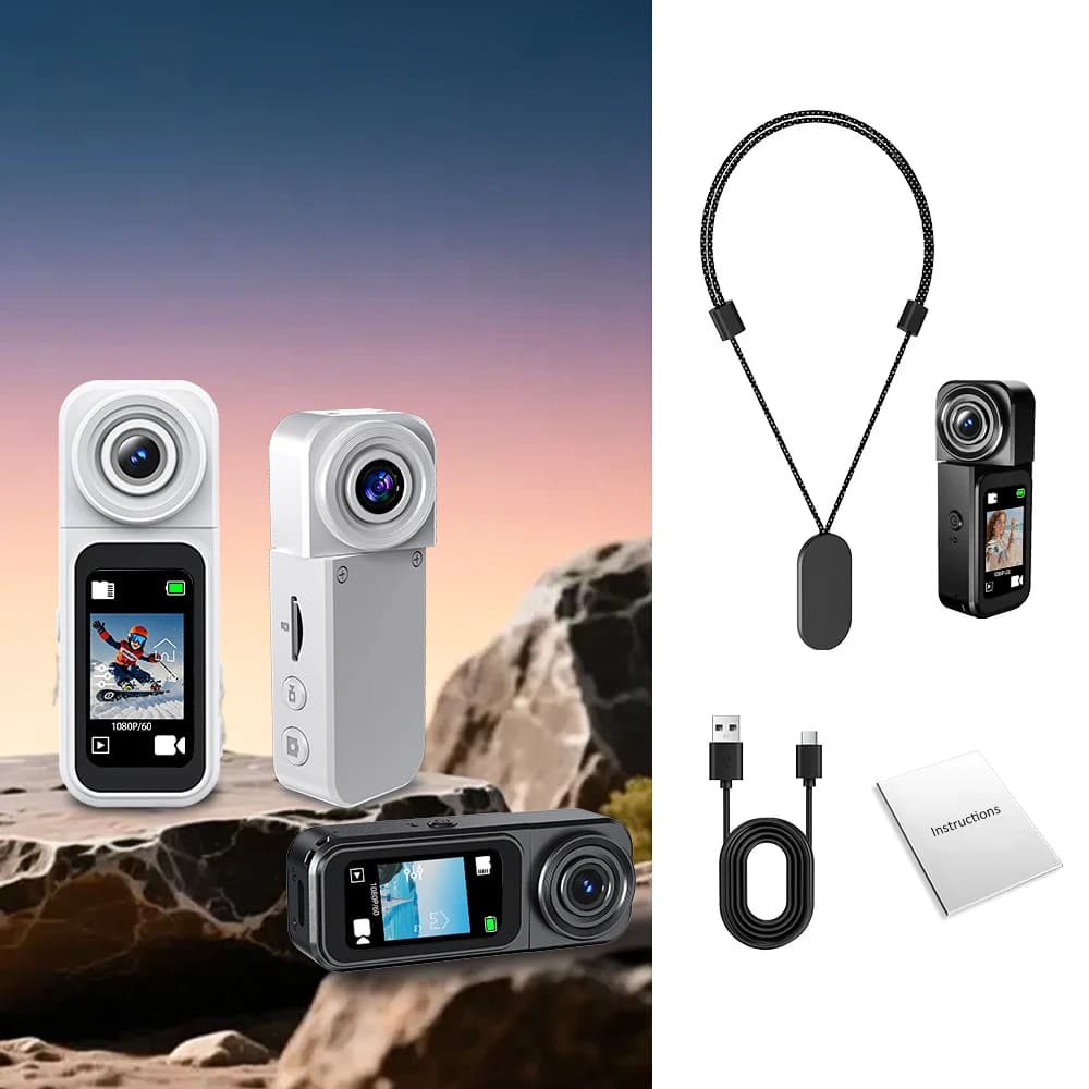 Action camera WiFi A75 con forte magnete, registrazione POV 2.7K, mani libere, batteria da 400mAh, mini videocamera con schermo touch IPS da 1,47 pollici