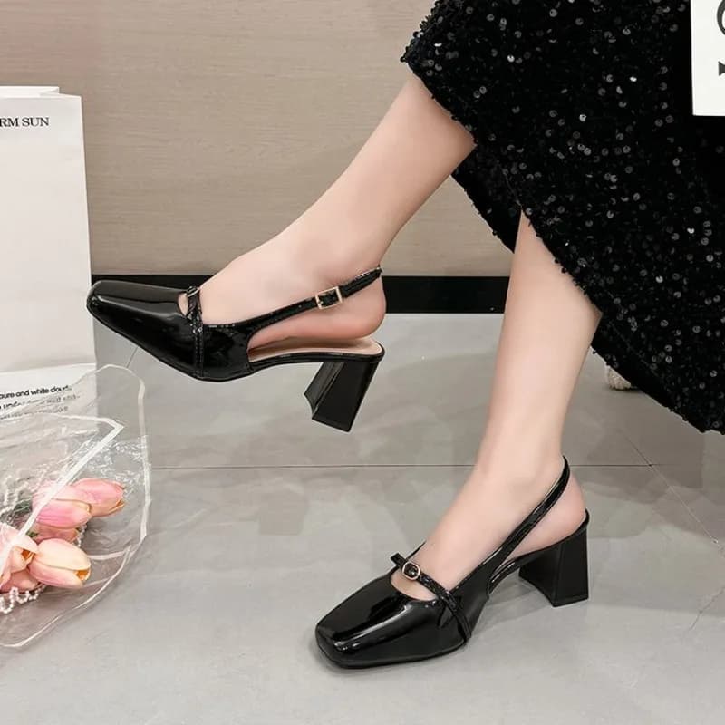 Sandali Donna Eleganti con Tacco Grosso Primavera 2026, Scarpe Jane Beige con Punta Quadrata per Feste e Cerimonie